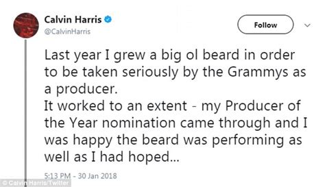 Calvin harris beard tweets - Calvin Harris says that Taylor Swift wrote his hit song, and he's brutally shading her on Twitter. Taylor Swift and Calvin Harris' breakup just got uglier. News broke today that the "1989" singer wrote Harris' recent hit single featuring Rihanna, "This Is What You Came For," under a pseudonym, and that the superstar couple broke up because ...